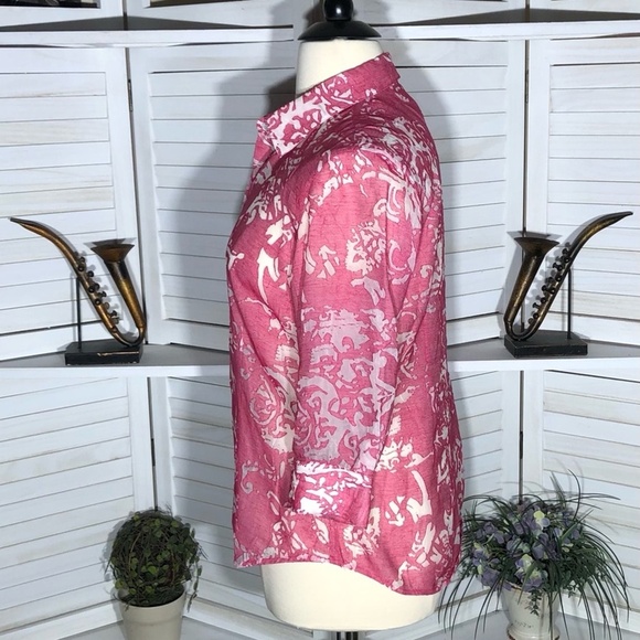 Chico's Abstract Linen Blend Button Down Shirt Pink White Extra Large - Picture 4 of 10